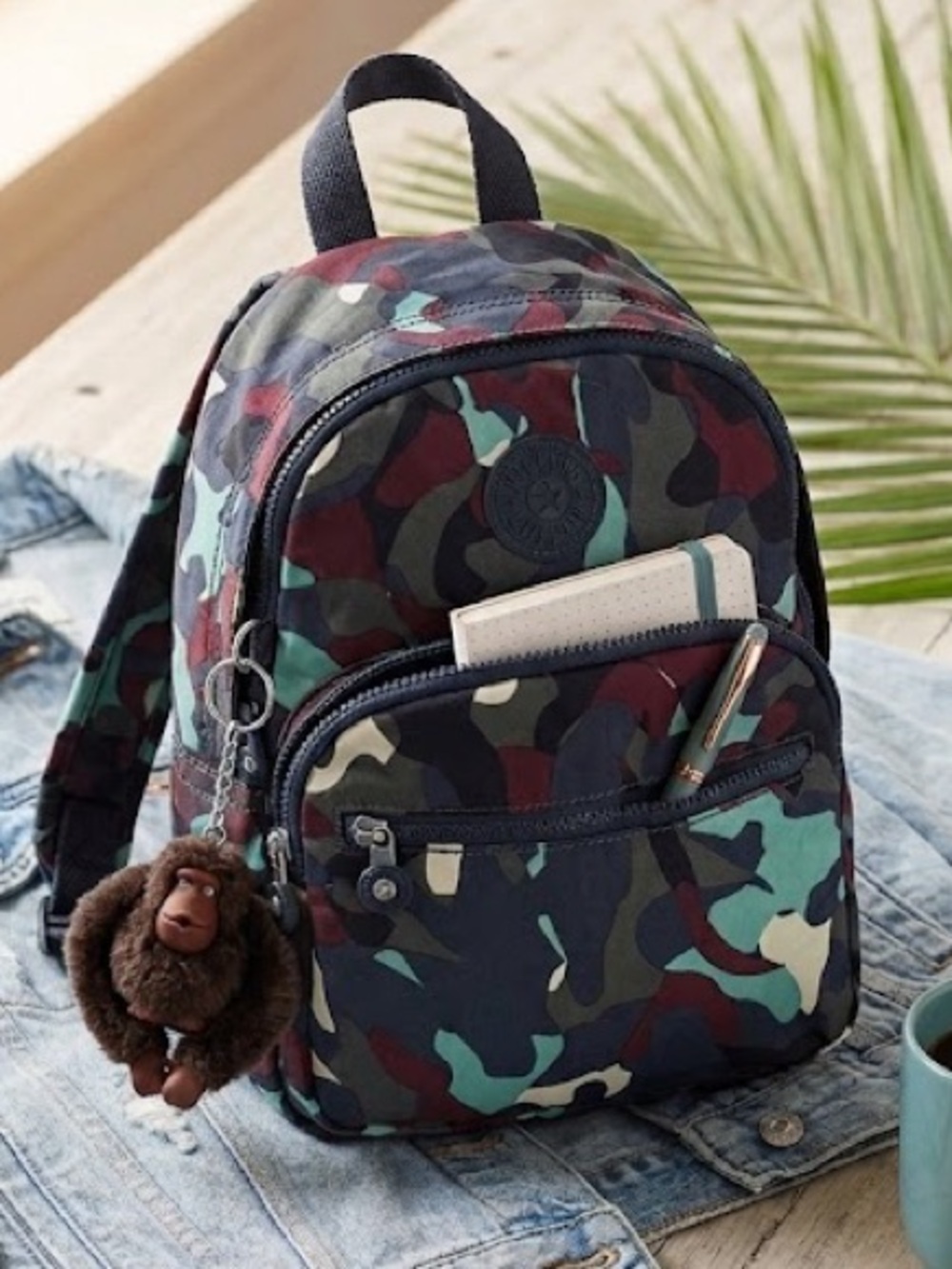 Kipling Mini Backpack โ Camo Print w/ Monkey Keychain